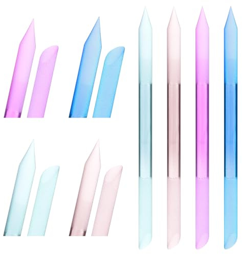 4PCS Glass Cuticle Pusher Tool, Dual-Ended Manicure Stick, Crystal Glass Nail File Women Professional Precision Filing Cuticle Remover Tools for Natural Nails & Cuticles Care (Purple Green Blue Pink)
