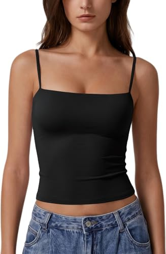 Xiaoliny Vest Tops Women UK Sleeveless Square Neck Tank Top Slim Fit Spaghetti Strap Camisole Summer Y2K Going Out Tops Double-Layer Stretchy Basic Vests Sexy Backless Cami Top Casual Outfits
