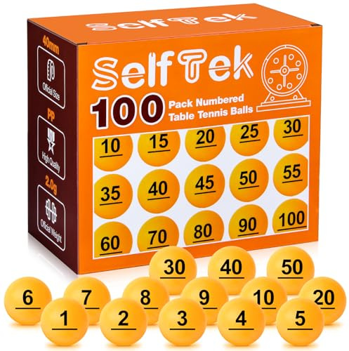 SelfTek 100 palline da ping pong numerate da 40 mm, palline da lotteria stampate con numeri per feste (n. 1-100)