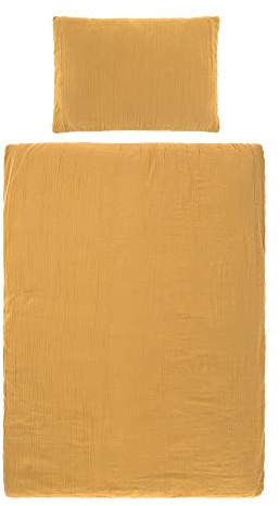 LÄSSIG Housse de Couette pour Bébé Gots Mousseline Moutard 100 x 140 cm/Oreiller 40 x 60 cm 6 Unité