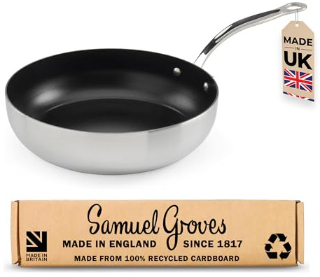 Samuel Groves - Stainless Steel Tri Ply Non Stick Chefs Pan, Suitable for All Hobs - Made in England (Non Stick, 26cm)