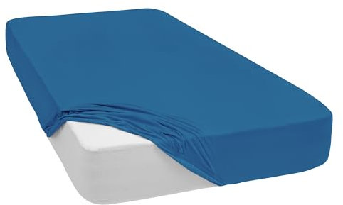 Mixibaby Spannbettlaken Jersey Spannbetttuch 100% Baumwolle Bettlaken Spannbettuch Laken 28 Farben, Größe:120 x 200 cm, Farbe:Blau