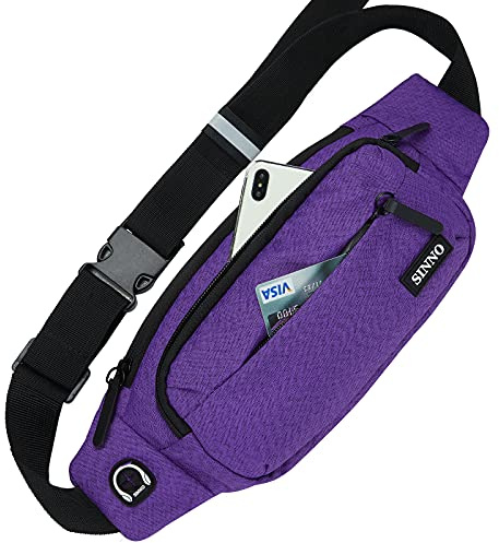 SINNO Large Fanny Pack for Women Men Belt Bag with 4-Zipper Pockets Waterproof for Running Sport Workout Hiking Travel Walking Fasion Waist Packs Crossbody Phone Bag Carrying All Phones