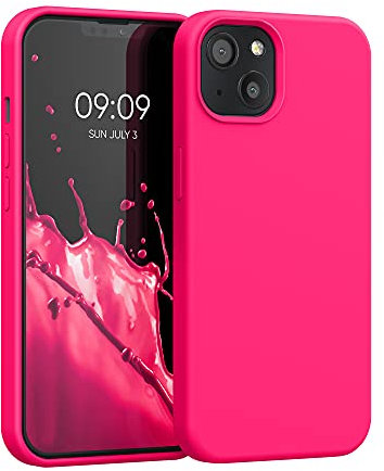 kwmobile Carcasa Compatible con Apple iPhone 13 Funda - Case TPU y Silicona antigolpes - Apto Carga inalámbrica - Rosa neón