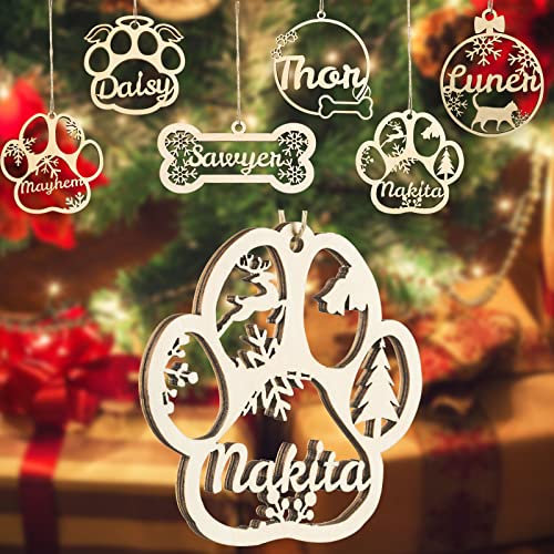 YanNanKe Personalisierte Hund Weihnachtsschmuck, benutzerdefinierte Holz Ornamente Weihnachten mit dem Namen Ihres Hundes, maßgeschneiderte Hundepfoten Ornamente für den Weihnachtsbaum