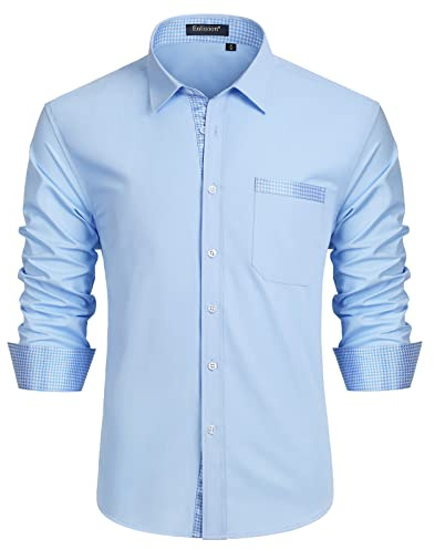 Enlision Camicia Azzurro Uomo Elegante Manica Lunga Regular Fit Camicia Matrimonio Casual Camicie Classiche da Cerimonia Business con Tasca XL