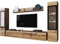 Mirjan24 Wohnwand Doppo II, Schrankwand, griffloses Öffnen, Anbauwand, Fernsehschrank, Mediawand, Wandregal, TV-Lowboard, 2X Hängevitrine (Wotan/Wotan, mit weißer LED Beleuchtung)