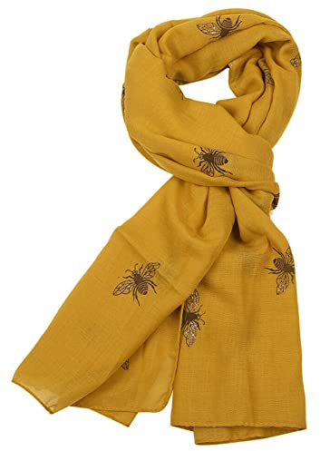 World of Shawls Ladies Girls Women's Glitter Bumble Bees Scarves Wraps Shawl Soft Scarf (Mustard)