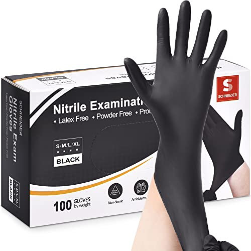 Schneider Nitrile Exam Gloves, 4 Mil Black Gloves Disposable Latex Free Powder Free, Food Safe for Cooking, Food Prep, Clean (100, Large)