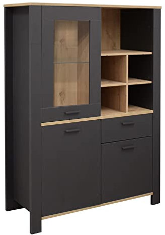 Nicht Zutreffend Highboard - Anthrazit matt - Asteiche Dekor - B 111 cm - 3 Türen - 1 Schublade
