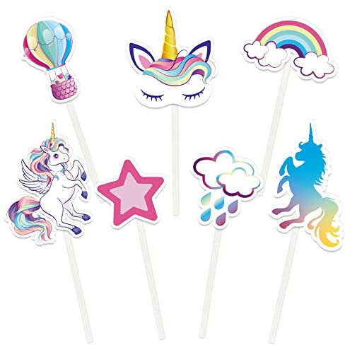 WERNNSAI Cupcake Topper Licorne - 35PCS Décorations de Fête Licorne Arc-en-ciel Haut de Forme de Gâteau pour Filles Douche de Bébé D'anniversaire Fournitures de Fête Gâteau Décor