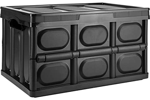 TekBox 30L Black Storage Box with Lid Folding Stackable 30 Litre Lidded Plastic Crate Tub Boxes (1)