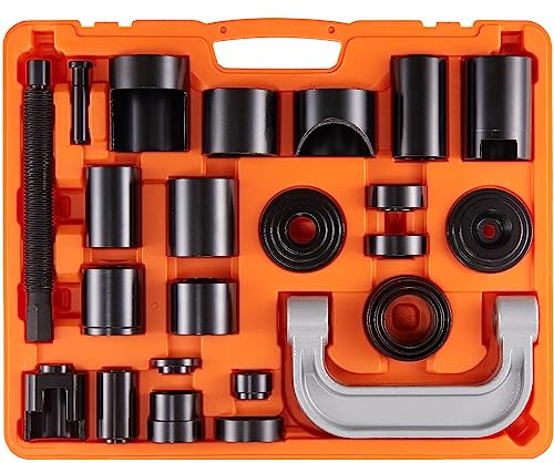 VEVOR Kit di Pressatura per Giunto Sferico 25 Pezzi in Valigetta da Officina per Riparazione Veicoli in Materiale Acciaio al Carbonio per Auto 2WD/4WD, Kit Attrezzatura Giunti Sferici 25 Pz a Telaio C