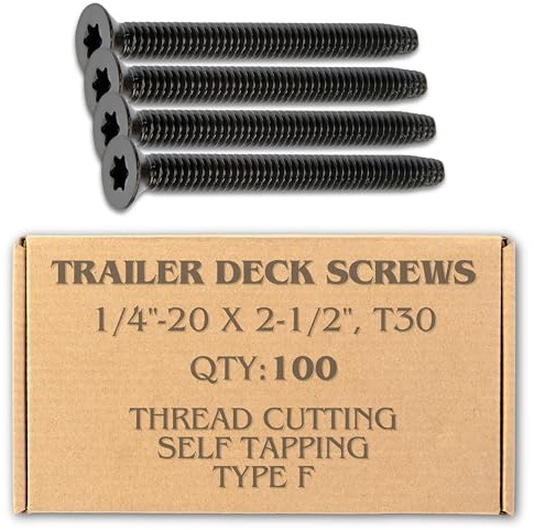 100pcs Trailer Deck Screws Self Tapping 2-1/2 in, 1/4-20 Thread, Flathead T30 Torx Wood to Metal Self Tapping Deck Screws for a Trailer
