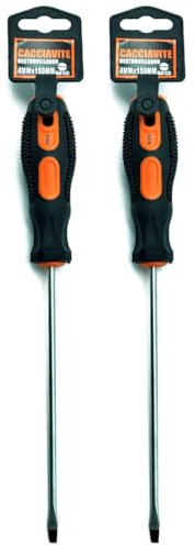 Tradineur Lot de 2 tournevis plats 4 x 150 mm, outil manuel, bricolage et montage, pointe magnétique, acier inoxydable