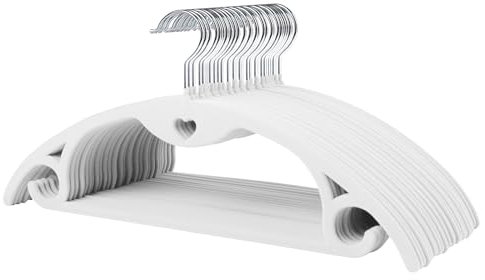 ManGotree Samtbügel mit Kaskadenloch, rutschfeste abgerundete Kleiderbügel, stabile Filzbügel, platzsparende Anzugbügel für Pullover, Hosen, Kleider, Röcke, Mäntel (50er Pack, weiß)