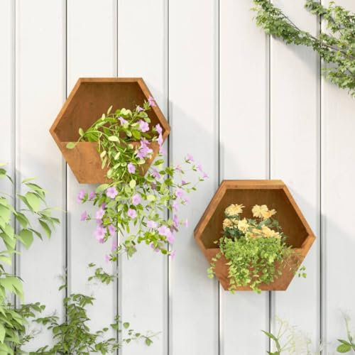 HANJIEFACAI Aiuole da esterno Cassette porta piante multifunzionali Fioriere da Parete 2 pz Ruggine in Acciaio Corten 30x10x25 cmPer piante, ortaggi e giardinaggio all'aperto
