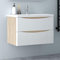 Biubiubath Eiche Weiß Badezimmerschrank 80cm Mineralgusswaschbecken mit Unterschrank Badmöbel-Set 2 Soft-Close Schubladen Hängend