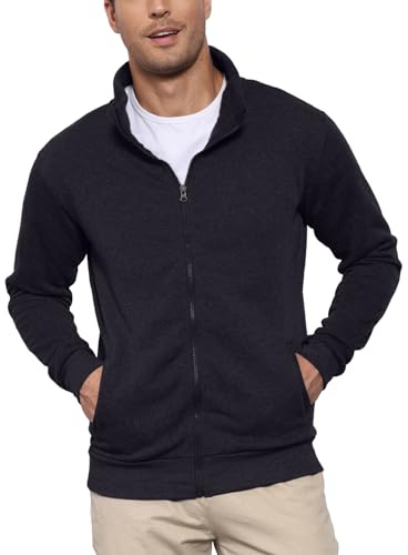 Sweat Zipper Homme sans Capuche Cardigan Chandails Sweatshirt Polaire Vest à Léger Vêtements Sport Poches Noir M