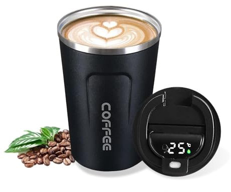 AMFUN Tazza da Caffè Isolata, Tazza da Caffè con Display Digitale, 380ml Tazza per Caffe da Viaggio, Coffee Coppa Tazza Termica da Viaggio Ermetica per Mantenere Caldo/Freddo, a Prova di Perdite