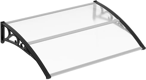 Cecaylie Vordach für Haustür,haustür vordach 150 x 100 cm,Pultbogenvordach Transparent Polycarbonat Pultvordach Überdachung 6 mm, PP Halterung,Türdach für draußen Sonnenschutz Regenschutz