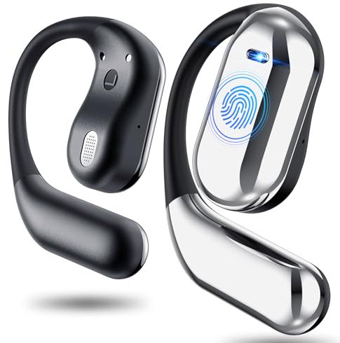 EUQQ Sports Cuffie Bluetooth 5.3, Open Ear Auricolari Clip Orecchio Cuffie Senza Fili con 4 HD Mics e 50 Ore di Riproduzione per Running Fitness Yoga, IPX7 Impermeabile, Nero (2025)