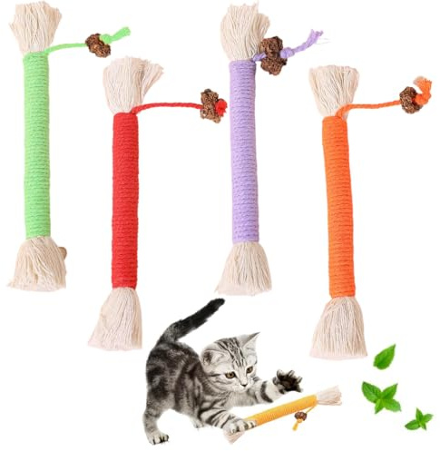 XYTAHDM 4Pcs Bâtonnets Herbe à Chat, Set de Bâtons à Mâcher pour Chats, Bâtonnets d'herbe à Chat Matatabi Naturel, Baton Jouet Chat pour Élimine Le Tartre et la Mauvaise Haleine, Nettoie Les Dents