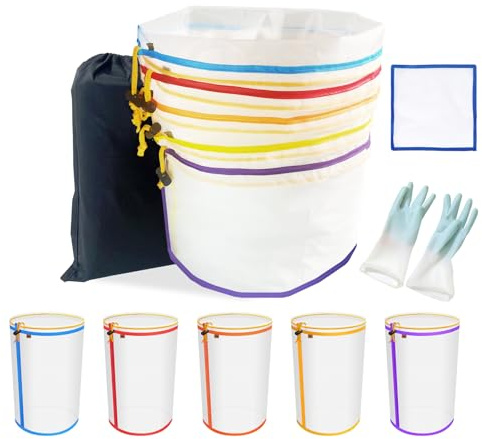 5-Pack 5 Gallon Reusable Mesh Filter Bags 5 Color Nylon Filter Bags 25 to 220 Micron Suitable for Hydroponics Gardening and Industrial Applications