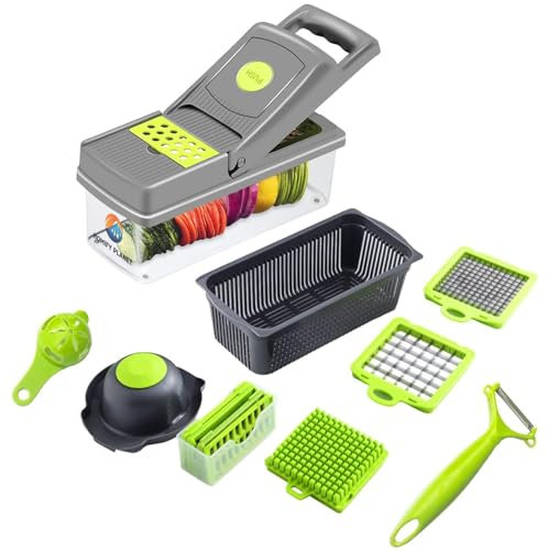 16-in-1 Vegetable Chopper & Mandoline Slicer Set – Multifunctional Food Dicer, Grater & Shredder with Adjustable Stainless Steel Blades | BPA-Free Container for Easy Meal Prep