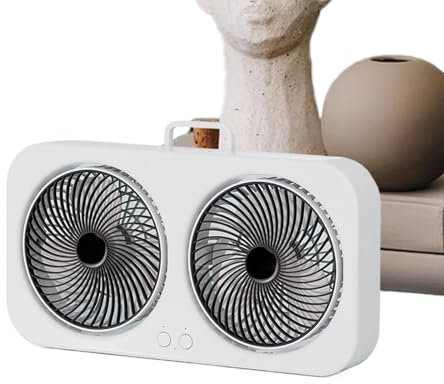 Generico Ventilatore da Tavolo - Raffreddatore ad Aria con Doppia Testa | Ventilatore USB Ricaricabile Appendibile Silenzioso per Campeggio Viaggio Spiaggia Palestra