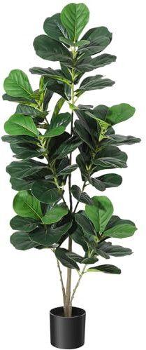 Garvee 152 cm Künstliche Pflanzen, Künstlicher Fiddle Feigenbaum Mit Weiß Topf Kunstbaum Groß Fake Pflanzen Plastikpflanzen Kunstpflanzen für Drinnen Und Draußen, Zimmer Schlafzimmer Home Decor