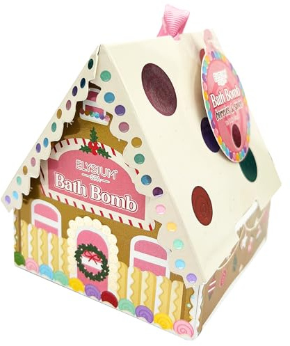 Elysium Spa Gingerbread House Bath Bomb Gift | Novelty Christmas Tree Decoration, Stocking Filler, Gifts for Her or Secret Santa | (1x 150g Bath Bomb, Berries & Spice)