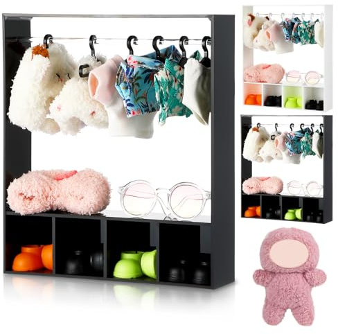 Simgoing Armario de ropa de muñeca de 17 cm con 13 perchas, almacenamiento de ropa para figuras, armario, accesorios de muebles, caja de exhibición de accesorios de muñeca de 17 cm, almacenamiento