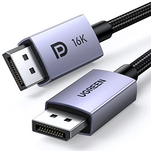 UGREEN 16K DisplayPort 2.1-kabel 16K 10K 60Hz 8K 120Hz 4K 240Hz 165Hz 144Hz, DP-kabel 80 Gbps med HDR, FreeSync, G-Sync, DSC 1.2a, HDCP 2.2 för PC, HDTV, spelskärm (5 m)