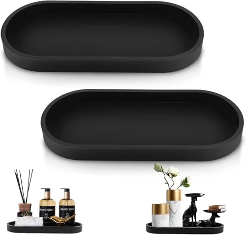 HORREX 2 Piezas Bandeja Baño Silicona, Negro Bandeja Decorativa, Bandejas Decorativas Adecuado para Cocina y Baño, Decoración para Jabón, Joyas, Cosméticos, Toallas, Papel, Velas y Más
