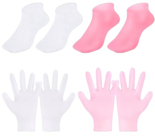Juego de guantes y calcetines de silicona, 4 pares hidratantes, cuidado de Spa reutilizable antideslizante para manos y pies secos agrietados