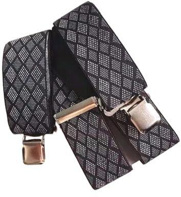 SSDH Bretelle da Uomo Pantaloni con 4 Extra Forte Clip,Elastici Registrabili Bretelle Donna Larghe 50mm di Forma a X,Bretelle Pantaloni per Camicie Abiti Feste Affari (Plaid nero)