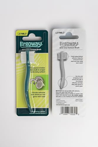 ERGOWAY Denture Brush with Adhesive Remover (Teal)