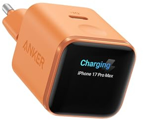 Anker Nano USB-C-laddare, 45W GaN, smart display, vikbar kontakt | 180° vikbar kontakt, känner av din enhet, inbyggt Care-läge, för iPhone 17/16/15 (kabel ingår ej)