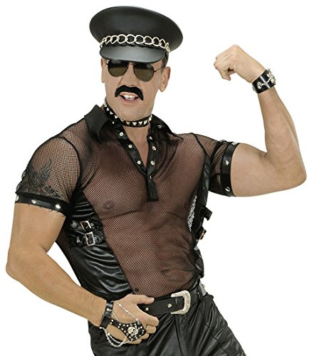 Amakando Haut de Rocker résille T-Shirt Filet Homme M 50 Chemise résille Hommes déguisement de Rocker Partie supérieure Filet Motard Chemisette années 80