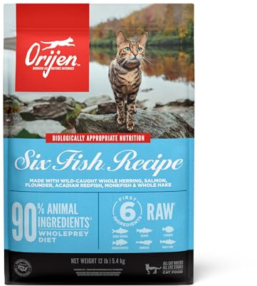 ORIJEN Grain Free High Protein Premium Dry Cat Food Six Fish Recipe 12lb Bag