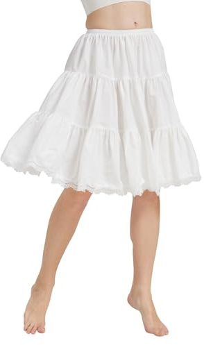 BEAUTELICATE Women's Half Slip 100% Cotton Underskirt Petticoat Vintage A-Line Full Skirt With Lace Trim (Ivory - 22'' Length, 16-18)