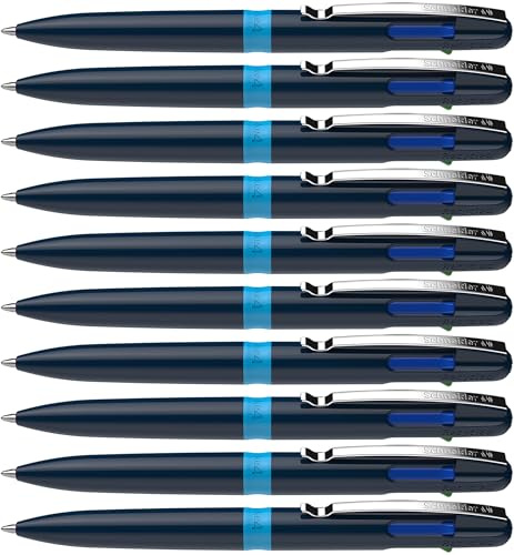 Schneider 138003 Take 4 Kugelschreiber mehrfarbig (4 Farben, Minen wechselbar, recycelter Kunststoff) dunkelblau-hellblau, 10 Stück