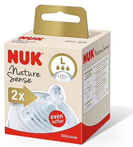NUK Nature Sense Trinksauger für Babyflaschen | 6–18 Monate |Anti-Colic-Ventil | Größe L | BPA-frei | 2 Stück