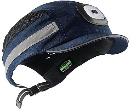 GREENDEVIL Safety Bump Cap with LED Lighting Baseball Cap Style Safety Hat Breathable Lightweight Hard Hats for Men Women USB Rechargeable Headlamp Bump Hat Navy Blue