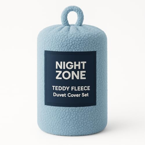 NIGHTZONE Teddy Fleece Duvet Cover Set With Pillow Case Thermal Fleece Warm Cosy Soft Fur Teddy Bedding Duvet Cover Set (Blue, Single)