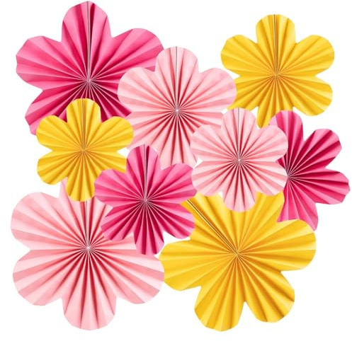 Easy Joy Ventagli di Carta Set di 9 Fiori di Carta appesi ventagli di Carta Decorazione Ghirlanda Rosa per Compleanno Matrimonio Laurea Festa Bambini Festa