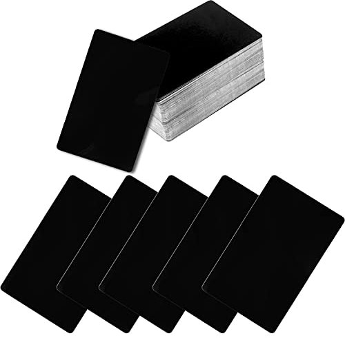 100 Stück Blanko-Visitenkarten aus Metall, MaehSab 0,2 mm Aluminium Laser gravierte schwarze Namenskarte, metallische Büro-Namenskarten DIY Geschenk, VIP-Karten DIY (86 x 54 mm)