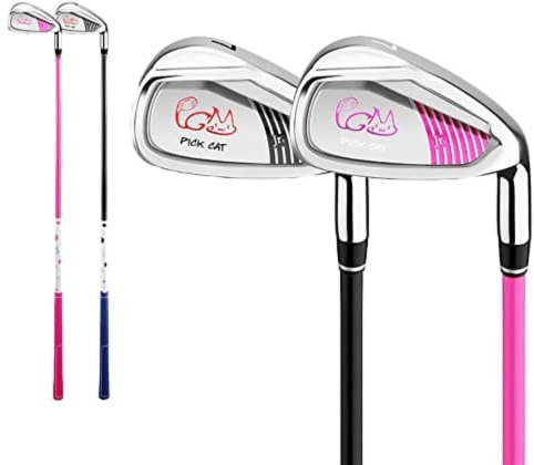 Kids Golf Clubs Irons, 7 Zinc Alloy Head Lightweight Carbon Shaft Steel R Stiffness, 28''-32'' Golf Irons for Children (Black,32'' for Age 9-12)