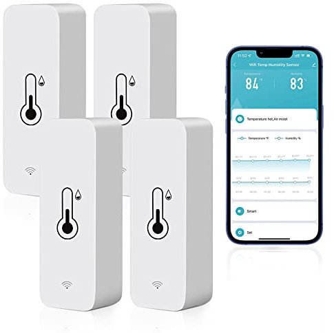 WLAN Smart Thermometer Hygrometer, WLAN Thermometer Hygrometer Innen, Raumtemperaturfeuchtigkeitssensor App Fernbedienung, Mini Thermo Hygrometer mit TUYA ALEXA-Datenspeicher für Büro, Babyzimmer (4)